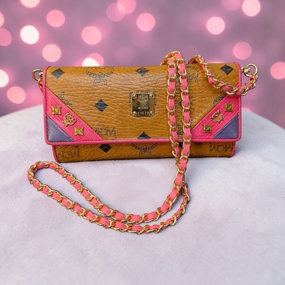 MCM Handbags - MCM Cognac Visetos Long Trifold Wallet w/Unbranded Crossbody Chain Insert (A412)
